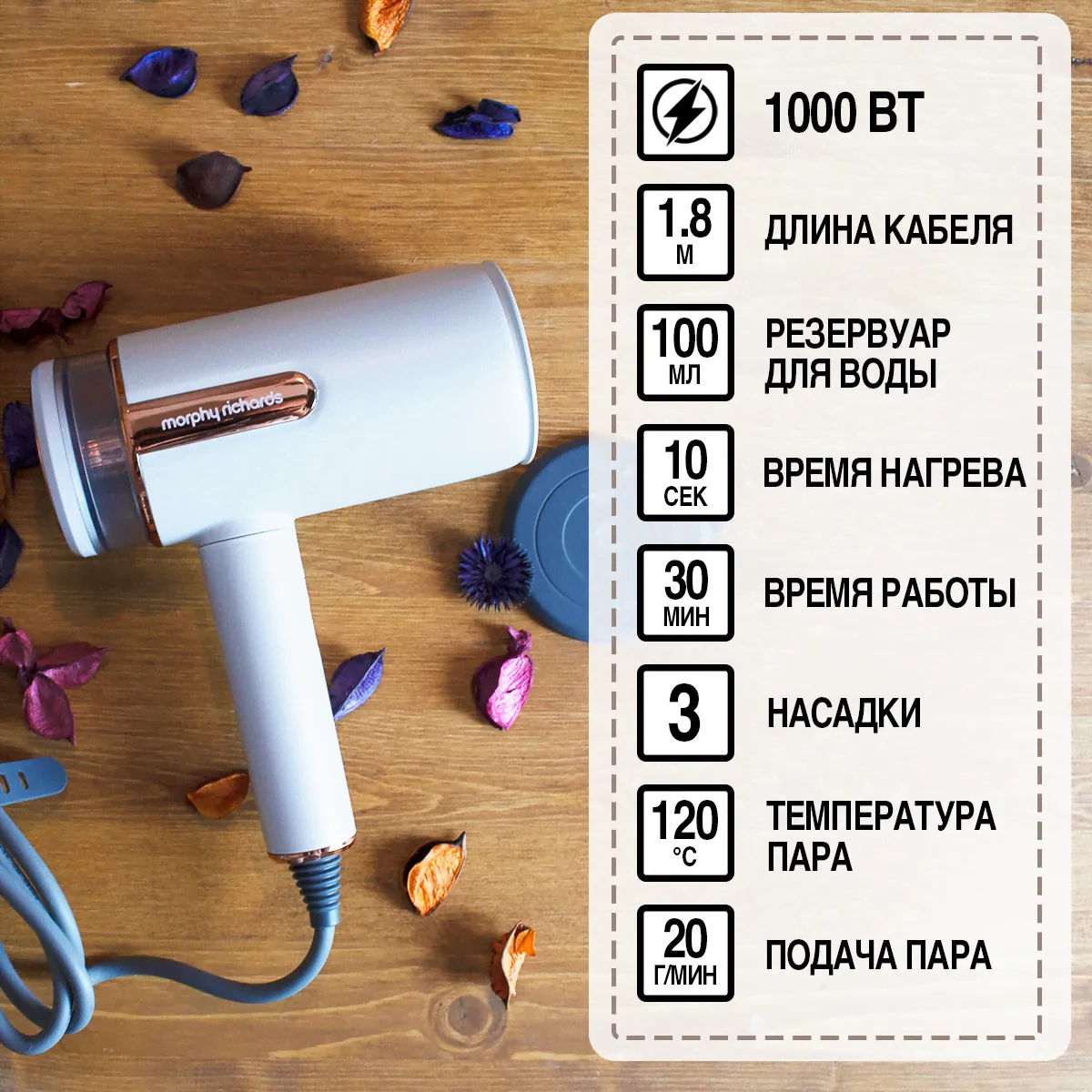 Morphy Richards Ручной отпариватель утюг 2в1 с функцией триммера Morphy Richards, перламутровый утюги