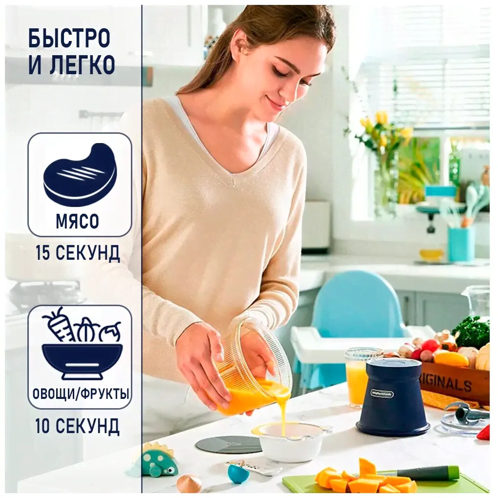 Morphy Richards Блендер измельчитель кухонный электрический, мультирезка, овощерезка с чеснокочисткой Morphy Richards, синий миксеры и блендеры