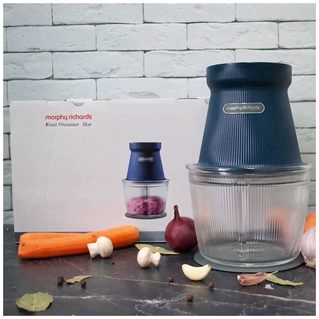 Morphy Richards Блендер измельчитель кухонный электрический, мультирезка, овощерезка с чеснокочисткой Morphy Richards, синий миксеры и блендеры-0